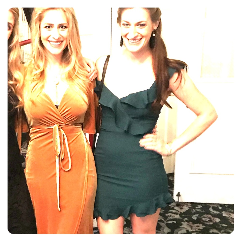 Green ruffle mini dress